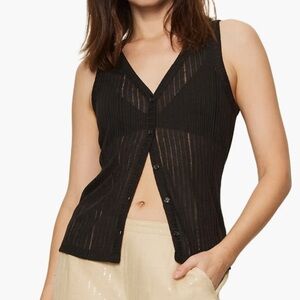 Sanctuary Button Front Ribbed Tank in black large